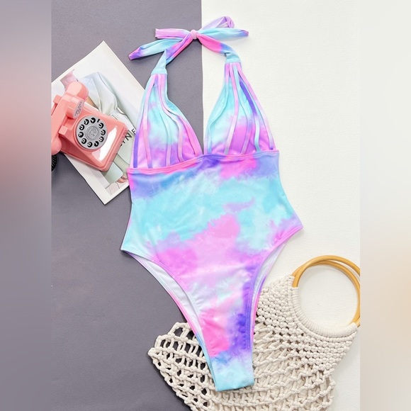 Tie-Dye Halter Neck One-Piece Swimsuit - Picture 3 of 5